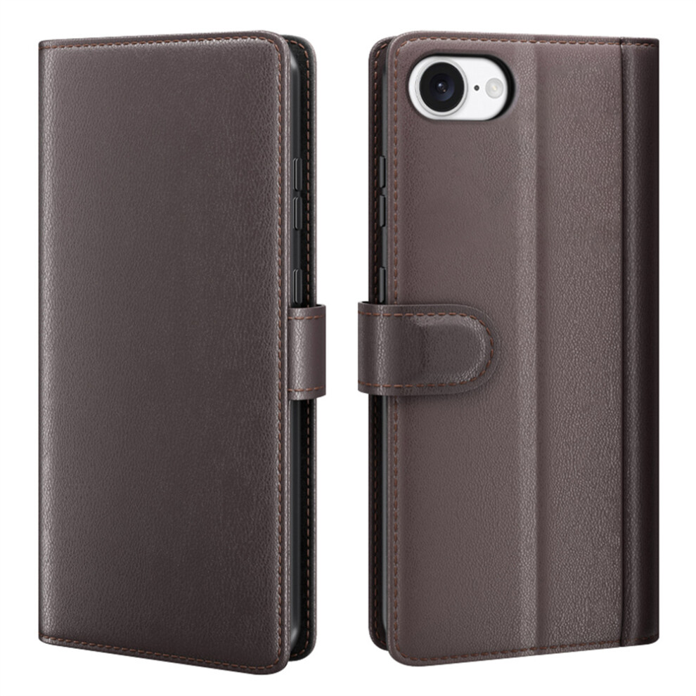 (Iphone 16E, ) Amorus For Iphone 16E Stand Cases Calf Texture Genuine Split Leather Wallet Phone Cover Brown 6914286660954