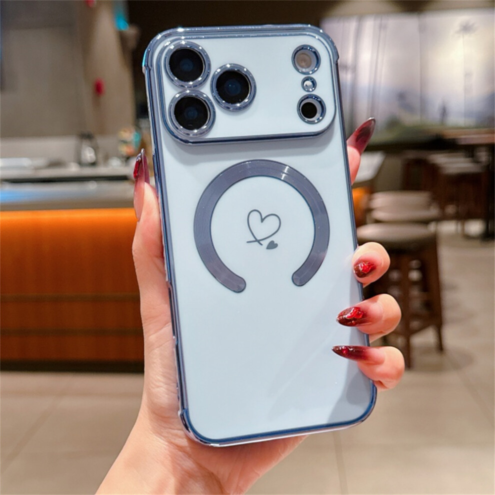 (Iphone 17 Pro, ) For Iphone 17 Pro Case Compatible With Magsafe Electroplated Tpu Phone Cover Hollow Love Hearts Blue 6914282594666