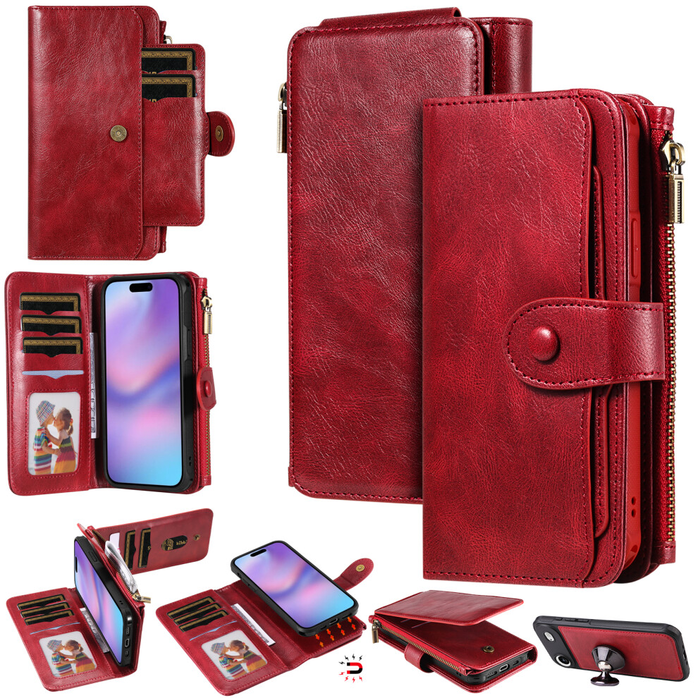 (Iphone Air, ) For Iphone Air Phone Case Pu Leather Zipper Wallet Detachable Cover Red 6914282299288