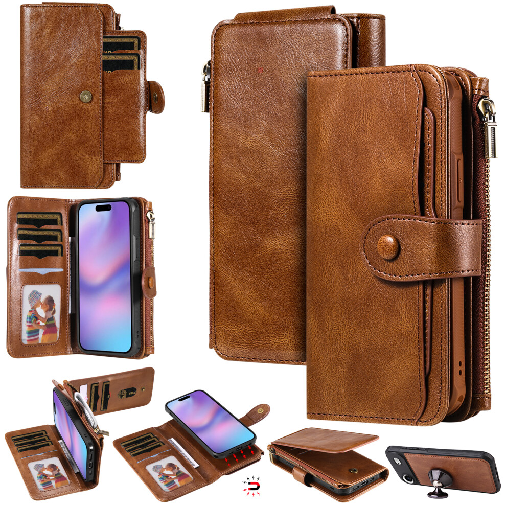 (Iphone Air, ) For Iphone Air Phone Case Pu Leather Zipper Wallet Detachable Cover Brown 6914288711234