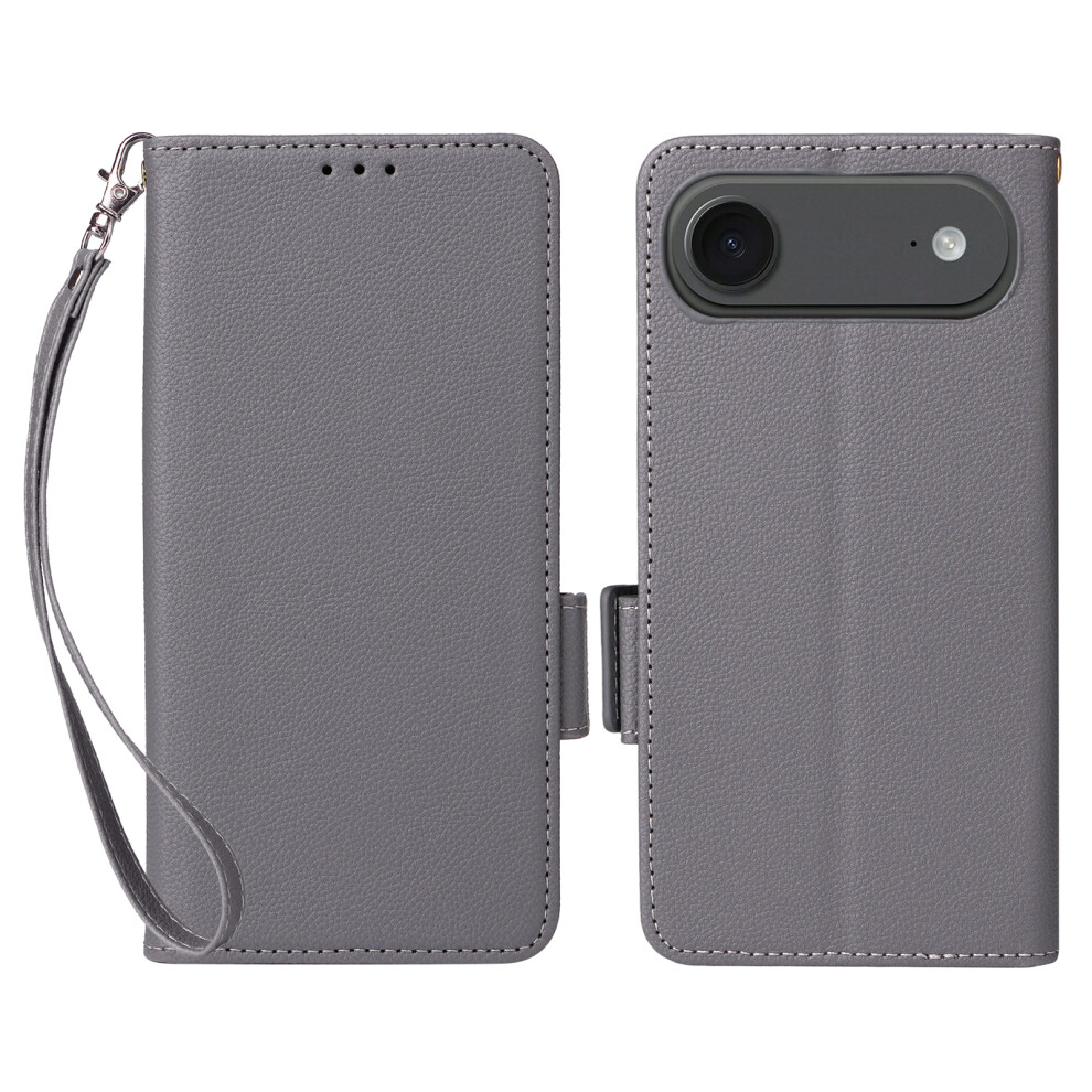 (Iphone Air, ) For Iphone Air Case With Wrist Strap Litchi Texture Pu Leather Wallet Phone Cover Grey 6914289146196
