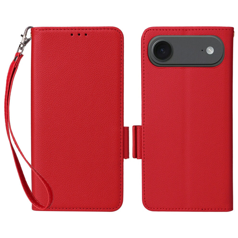 (Iphone Air, ) For Iphone Air Case With Wrist Strap Litchi Texture Pu Leather Wallet Phone Cover Red 6914282734246
