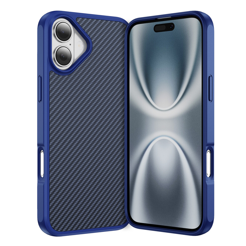 (Iphone 17, ) For Iphone 17 Case Carbon Fiber Texture Pc+Tpu Phone Cover Compatible With Magsafe Blue 6914281371046