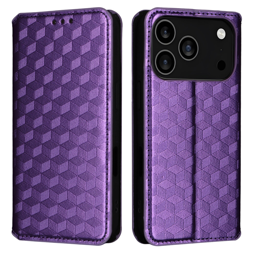 (Iphone 17 Pro, ) For Iphone 17 Pro Case Wallet Rhombus Imprinted Leather Phone Cover Purple 6914280432953