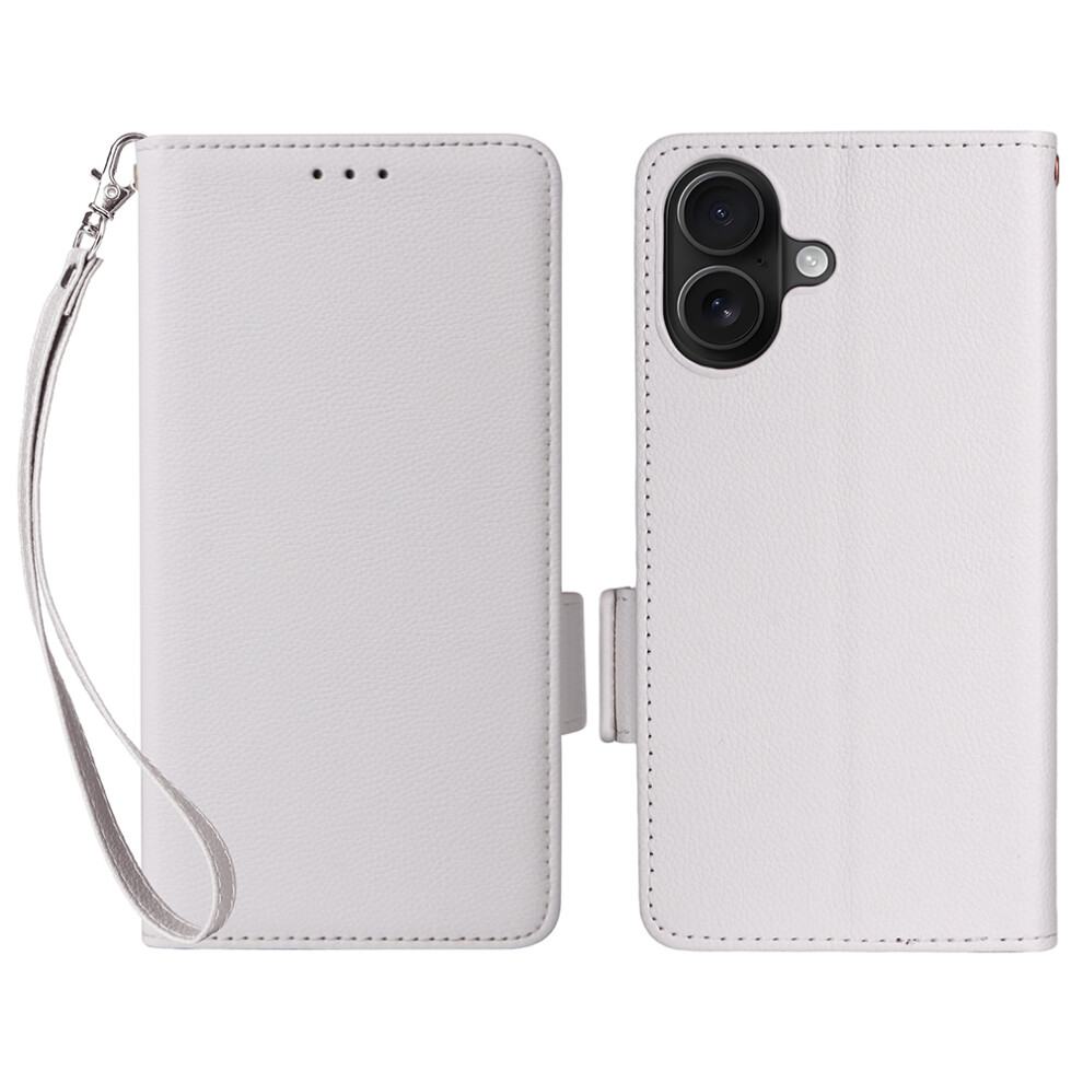 (Iphone 17, ) For Iphone 17 Case With Wrist Strap Litchi Texture Pu Leather Wallet Phone Cover White 6914284618957