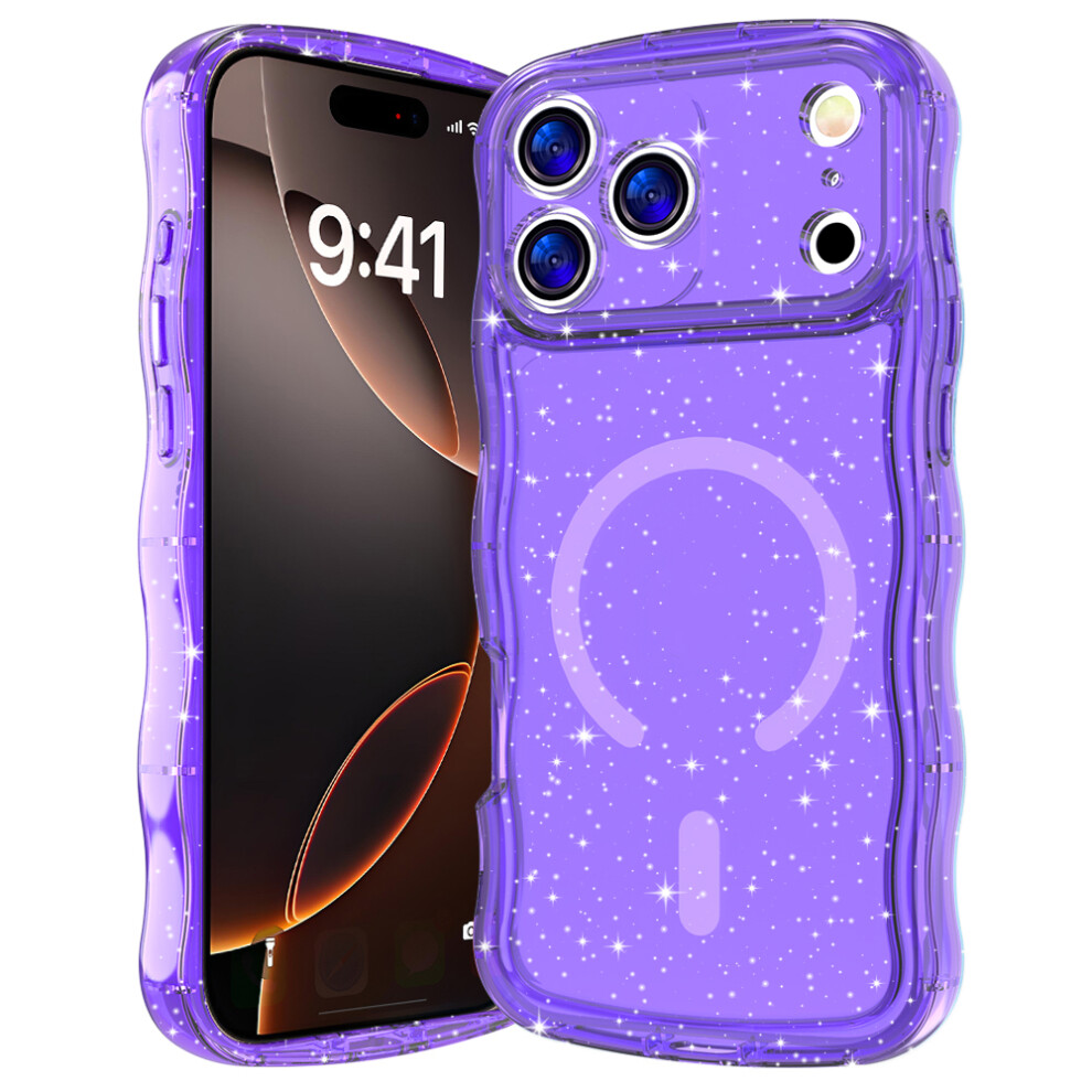 (Iphone 17 Pro Max, Transparent ) For Iphone 17 Pro Max Magnetic Case Wave Edge Glitter Tpu Phone Back Cover Purple 6914280580937