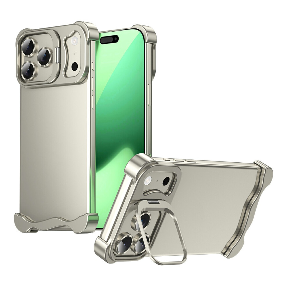 (Iphone 17 Pro Max, Titanium) For Iphone 17 Pro Max Bumper Case Lens Kickstand Heat Dissipating Metal Corner Phone Cover 6914280989655