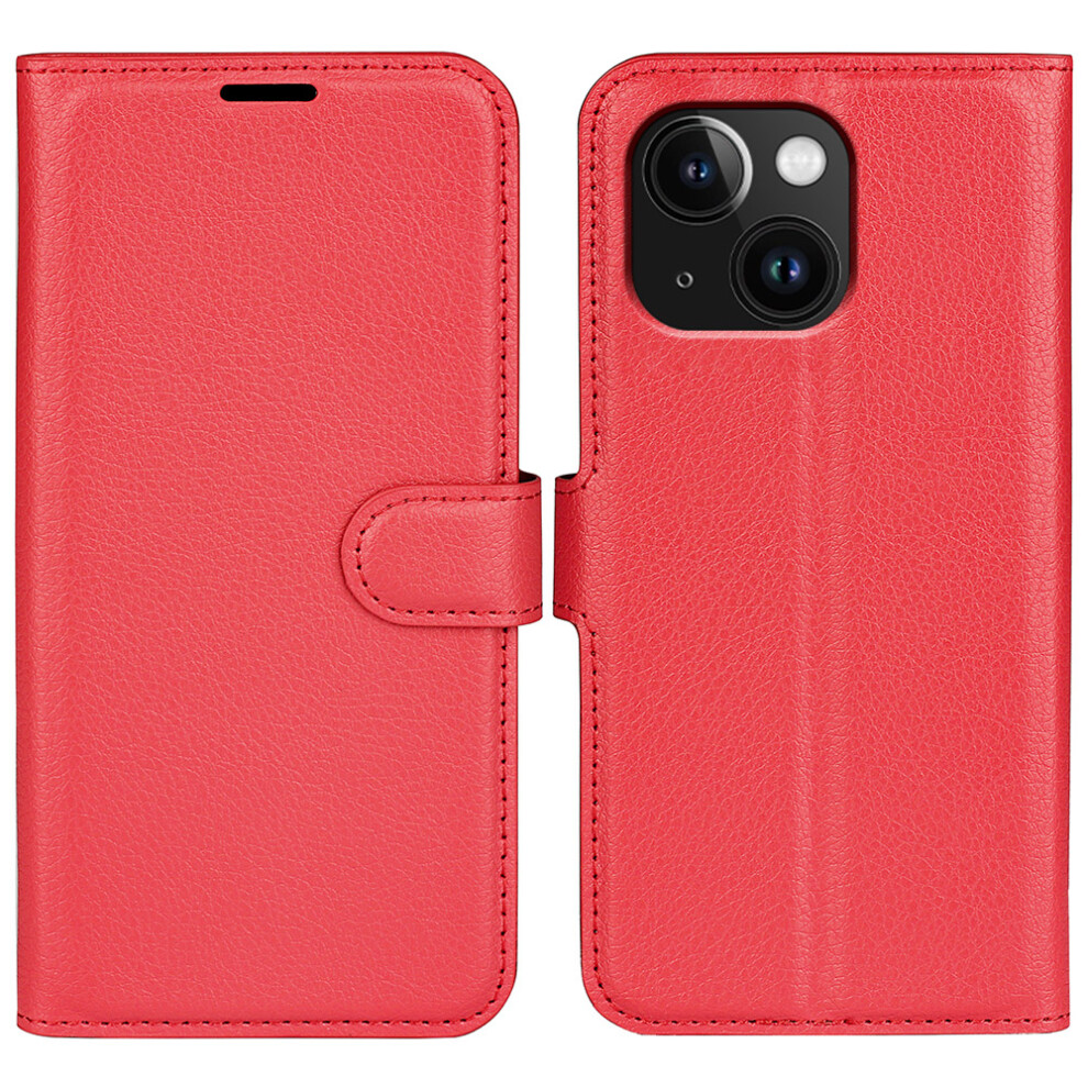 (Iphone 15, ) Amorus For Iphone 15 Wallet Case Litchi Texture Shockproof Leather Flip Stand Phone Cover Red 6914287702196