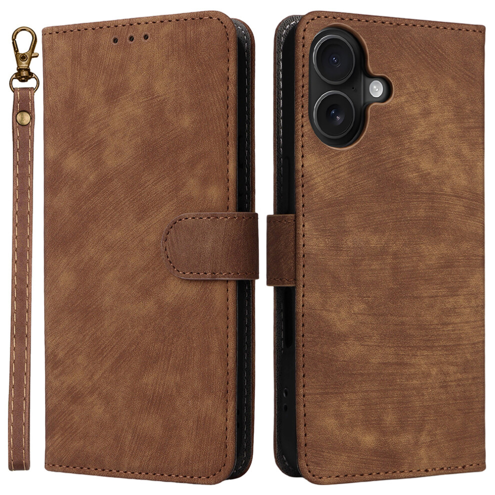(Iphone 17, ) For Iphone 17 Case Wallet Rfid Blocking Pu Leather Phone Cover Stand With Strap Brown 6914283460250