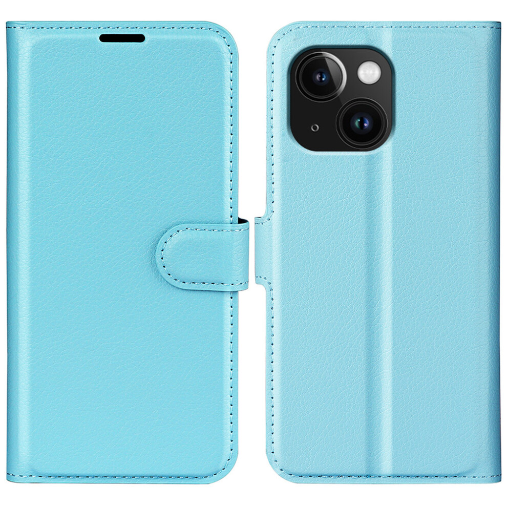 (Iphone 15, ) Amorus For Iphone 15 Wallet Case Litchi Texture Shockproof Leather Flip Stand Phone Cover Blue 6914281631300