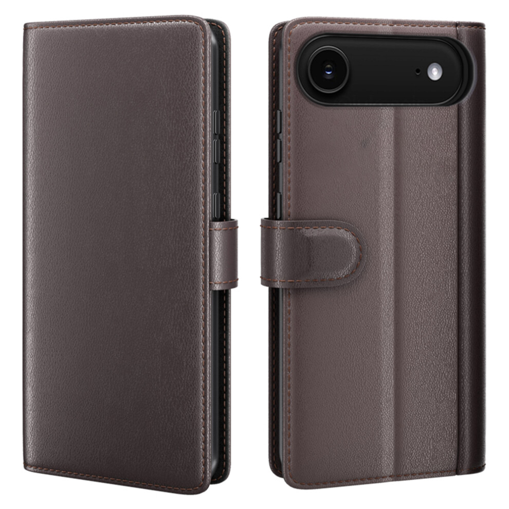 (Iphone Air, ) Amorus For Iphone Air Stand Cases Calf Texture Genuine Split Leather Wallet Phone Cover Brown 6914282573432