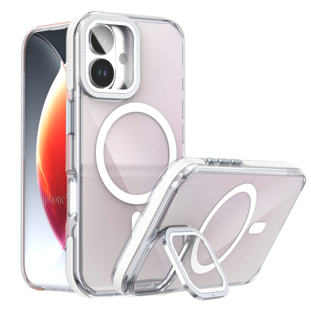 (Iphone 17, ) For Iphone 17 Magnetic Case Tpu Acrylic Phone Back Cover With Lens Film And Kickstand White 6914285838781