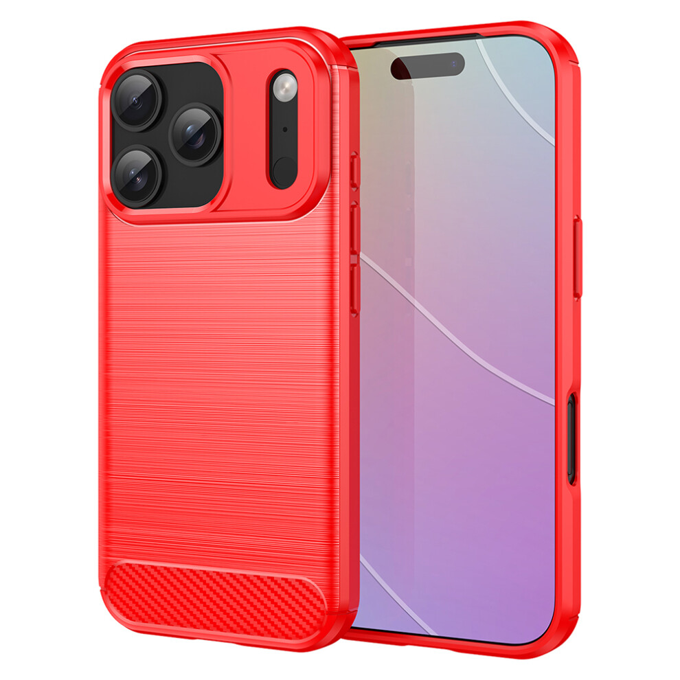 (Iphone 17 Pro, ) Amorus For Iphone 17 Pro Case Carbon Fiber Texture Brushed Protective Phone Cover Red 6914283815487