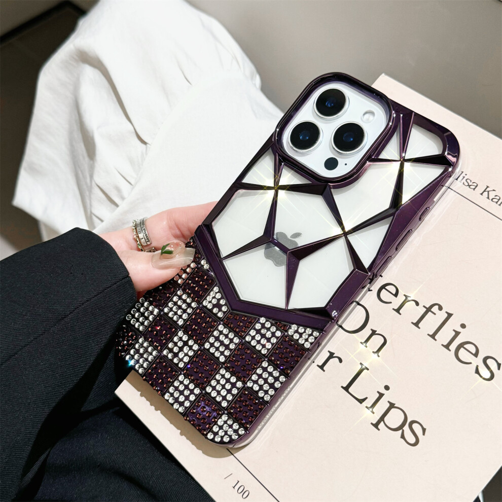 (Iphone 16 Pro, ) For Iphone 16 Pro Case Geometric Diamond Pattern Rhinestone Decor Electroplating Tpu Phone Cover Purple 6914284416591