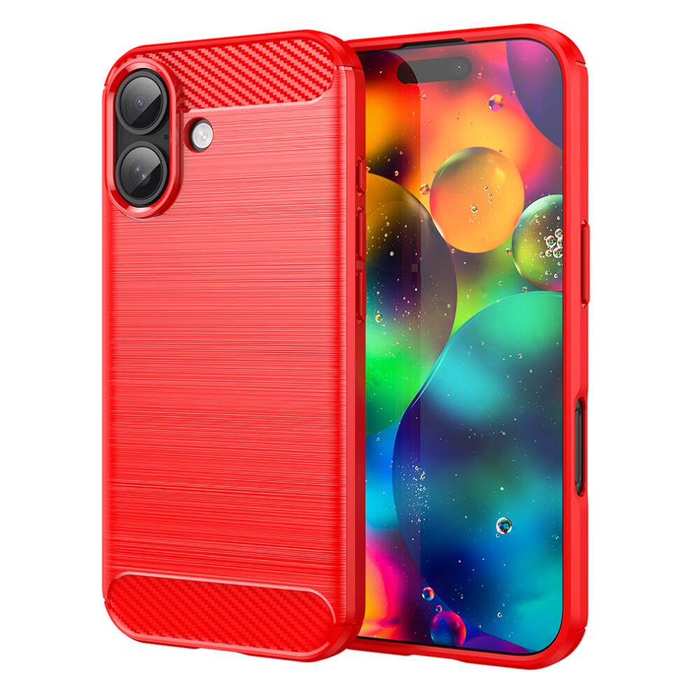 (Iphone 17, ) Amorus For Iphone 17 Case Carbon Fiber Texture Brushed Protective Phone Cover Red 6914282146452