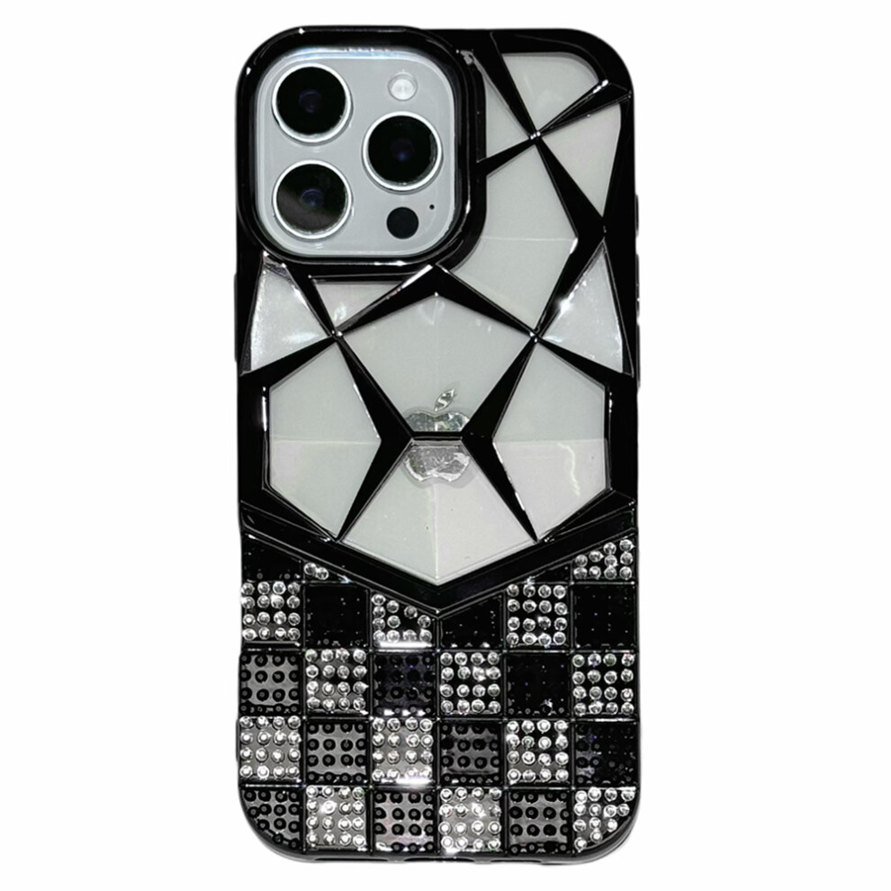(Iphone 16 Pro Max, ) For Iphone 16 Pro Max Case Geometric Diamond Pattern Rhinestone Decor Electroplating Tpu Phone Cover Black 6914280828541