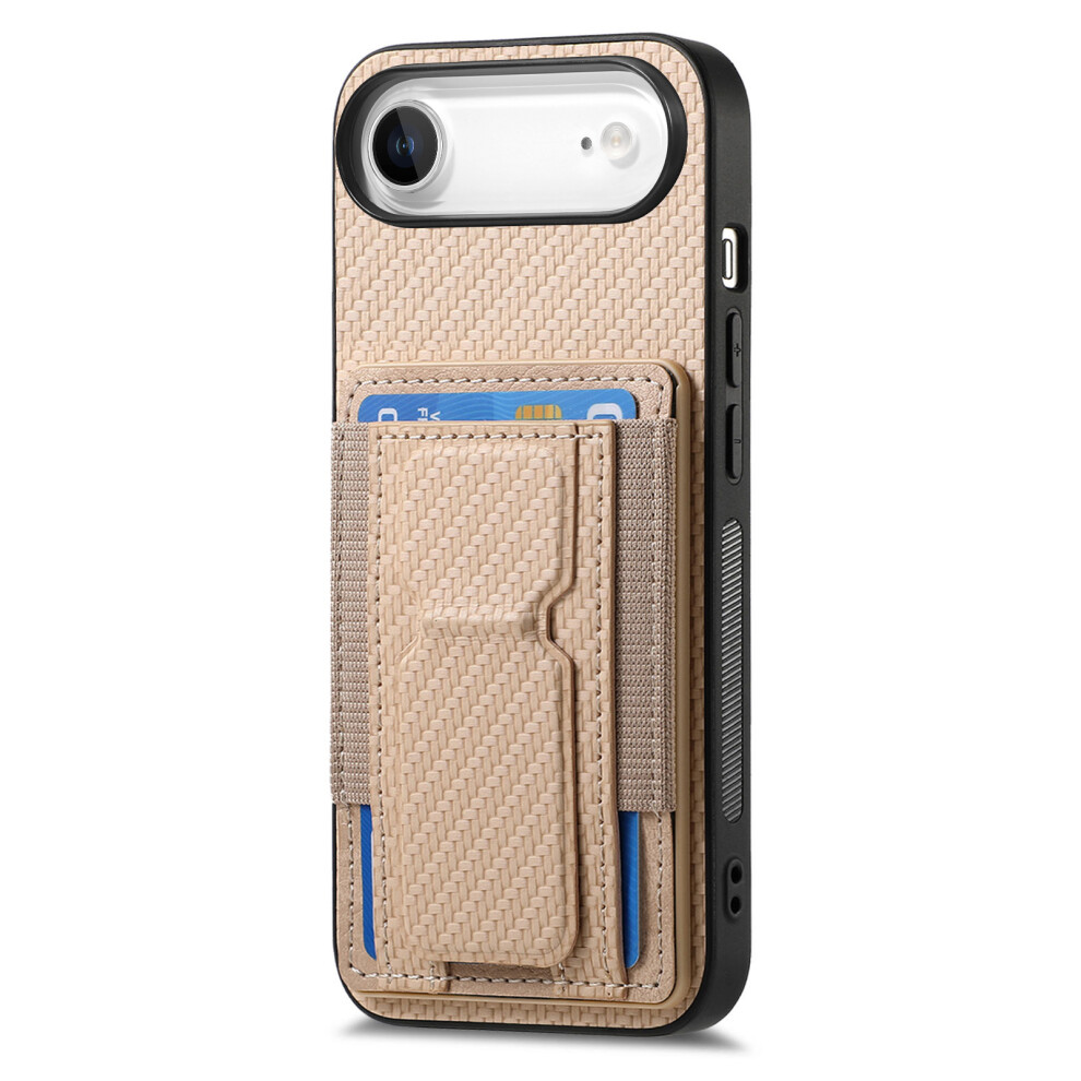 (Iphone Air, Beige) For Iphone Air Case With Card Holder Kickstand Fiber Pattern Leather Back Cover Cream 6914280259420