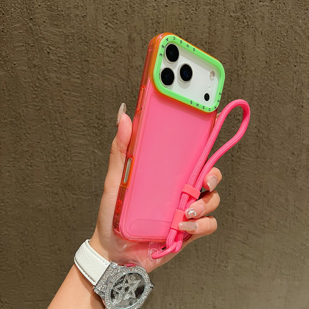 (Iphone 17 Pro, Rose) For Iphone 17 Pro Case Clear Contrasting Colors Shockproof Tpu Phone Back Cover With Wrist Strap 6914282148326