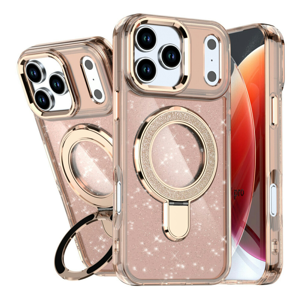 (Iphone 17 Pro, Desert ) For Iphone 17 Pro Case Glitter Design Tpu+Pc Kickstand Phone Protector Gold 6914280894799