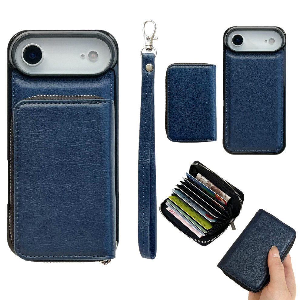 (Iphone Air, Sapphire) For Iphone Air Case Detachable Zipper Card Bag Pu Tpu Kickstand Phone Case With Strap Blue 6914282894926