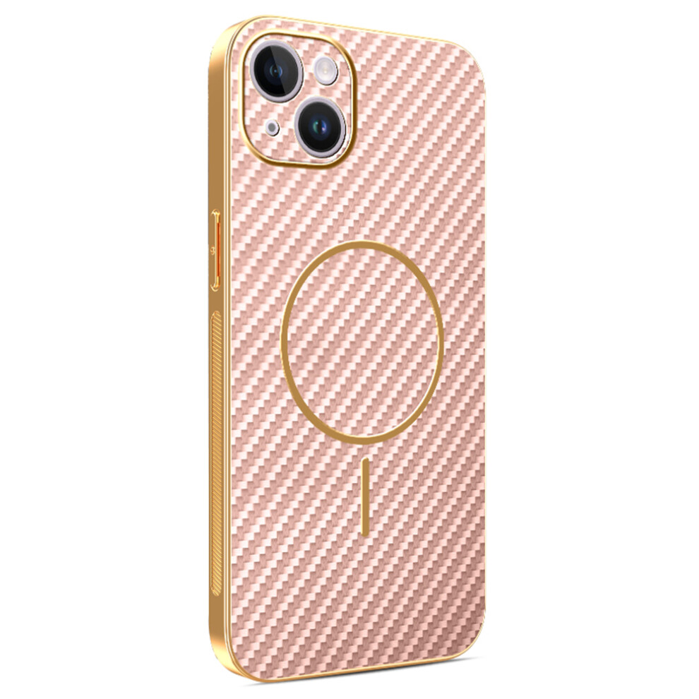 (Iphone 14 Plus, ) For Iphone 14 Plus Phone Case Carbon Fiber Textured Electroplated Tpu Back Cover Pink 6914287229303