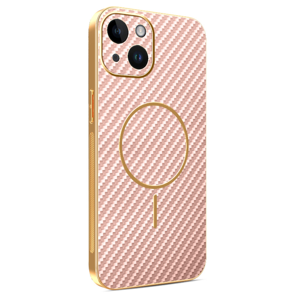 (Iphone 14, ) For Iphone 14 Phone Case Carbon Fiber Textured Electroplated Tpu Back Cover Pink 6914288096072