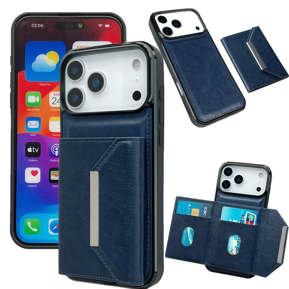 (Iphone 17 Pro Max, ) For Iphone 17 Pro Max Case Card Bag Kickstand Tpu+Pu Phone Cover Blue 6914289927764