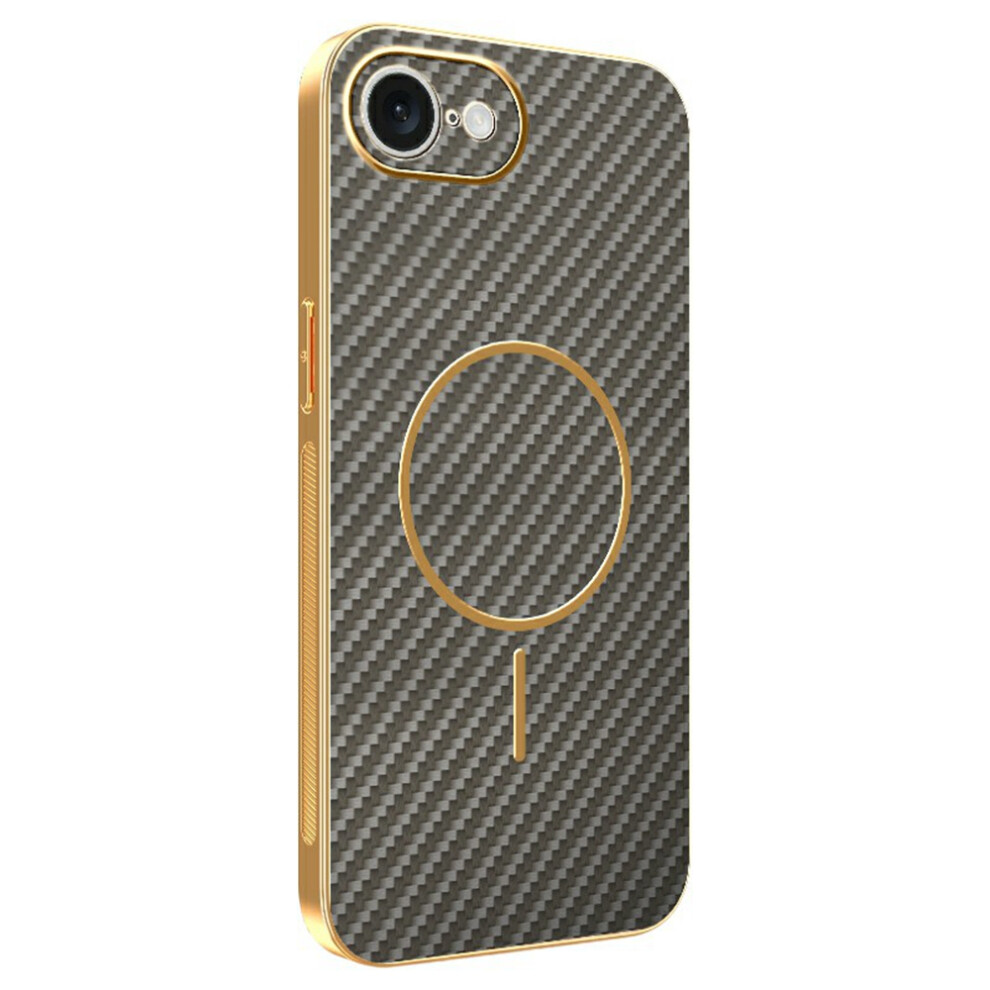 (Iphone 16E, Coffee) For Iphone 16E Phone Case Carbon Fiber Textured Electroplated Tpu Back Cover Brown 6914283683581