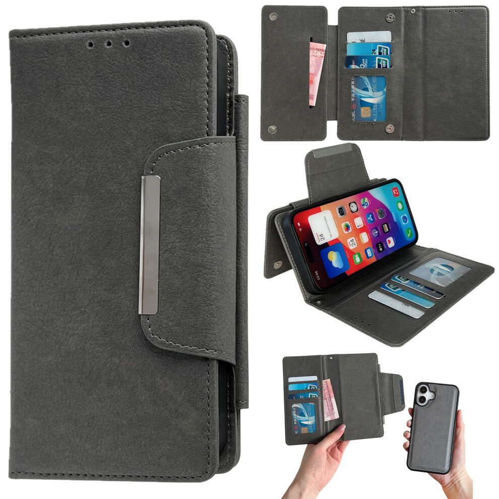 (Iphone 17, ) For Iphone 17 Case Detachable 2 In 1 Magnetic Closure Pu Leather Wallet Phone Case Grey 6914284354695
