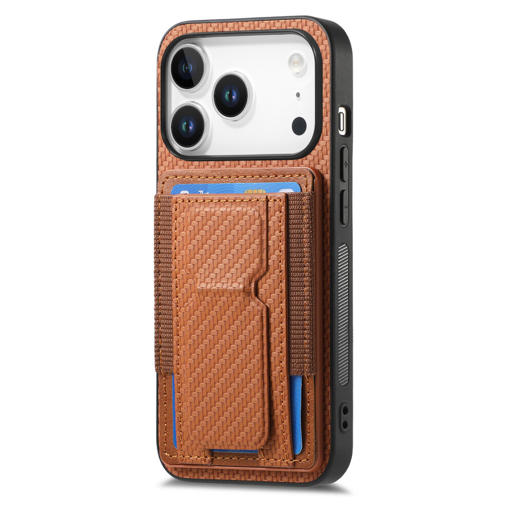 (Iphone 17 Pro, ) For Iphone 17 Pro Case With Card Holder Kickstand Fiber Pattern Leather Back Cover Brown 6914281406007