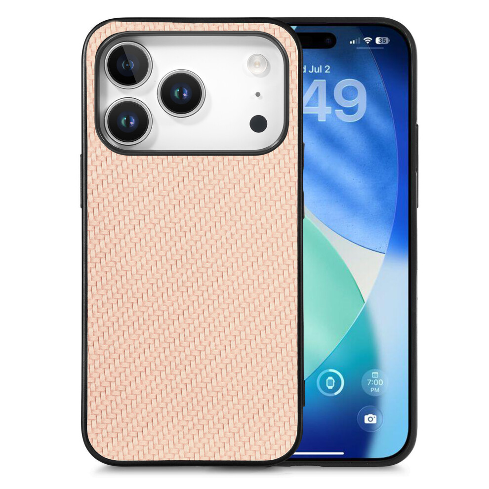 (Iphone 17 Pro, Apricot) For Iphone 17 Pro Case Carbon Fiber Texture Pu+Pc+Tpu Phone Back Cover 6914281198254