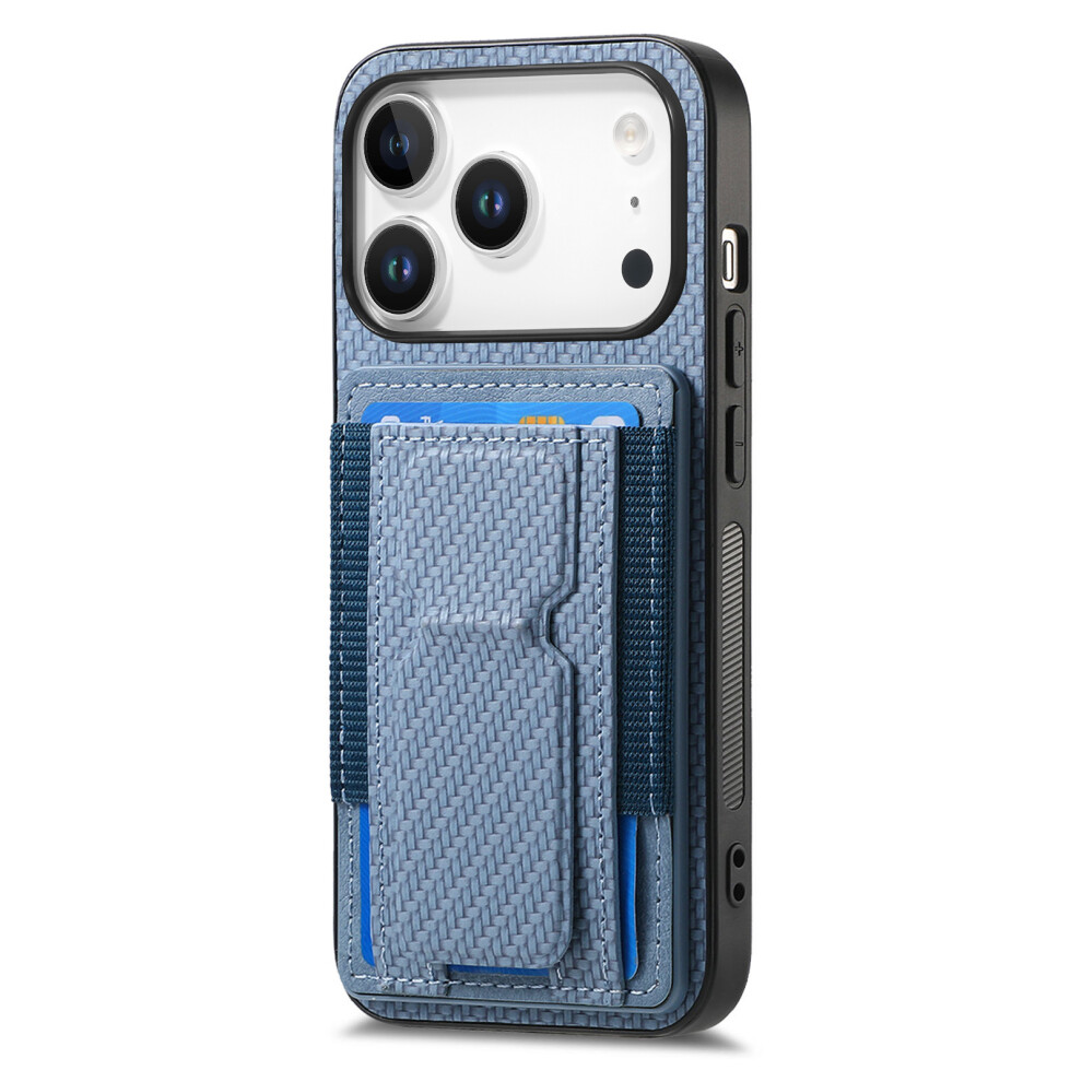 (Iphone 17 Pro, ) For Iphone 17 Pro Case With Card Holder Kickstand Fiber Pattern Leather Back Cover Blue 6914283482863