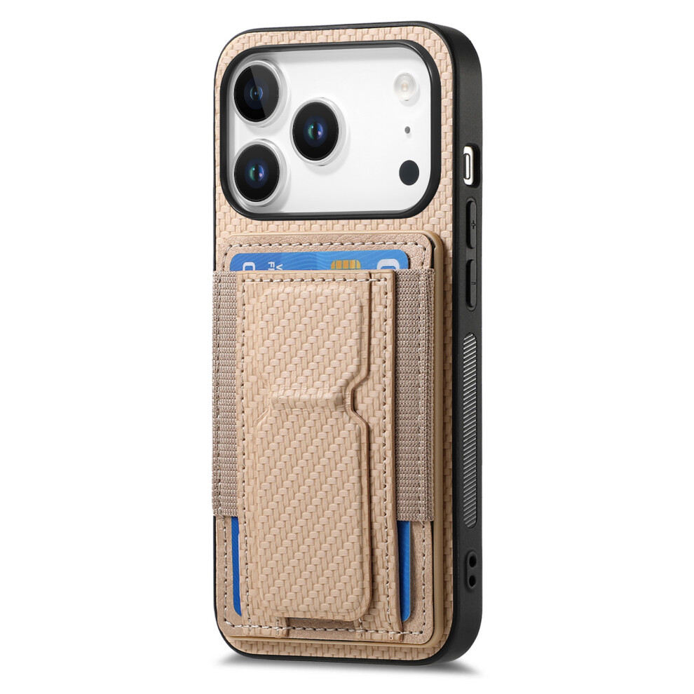 (Iphone 17 Pro, Beige) For Iphone 17 Pro Case With Card Holder Kickstand Fiber Pattern Leather Back Cover Cream 6914282886013