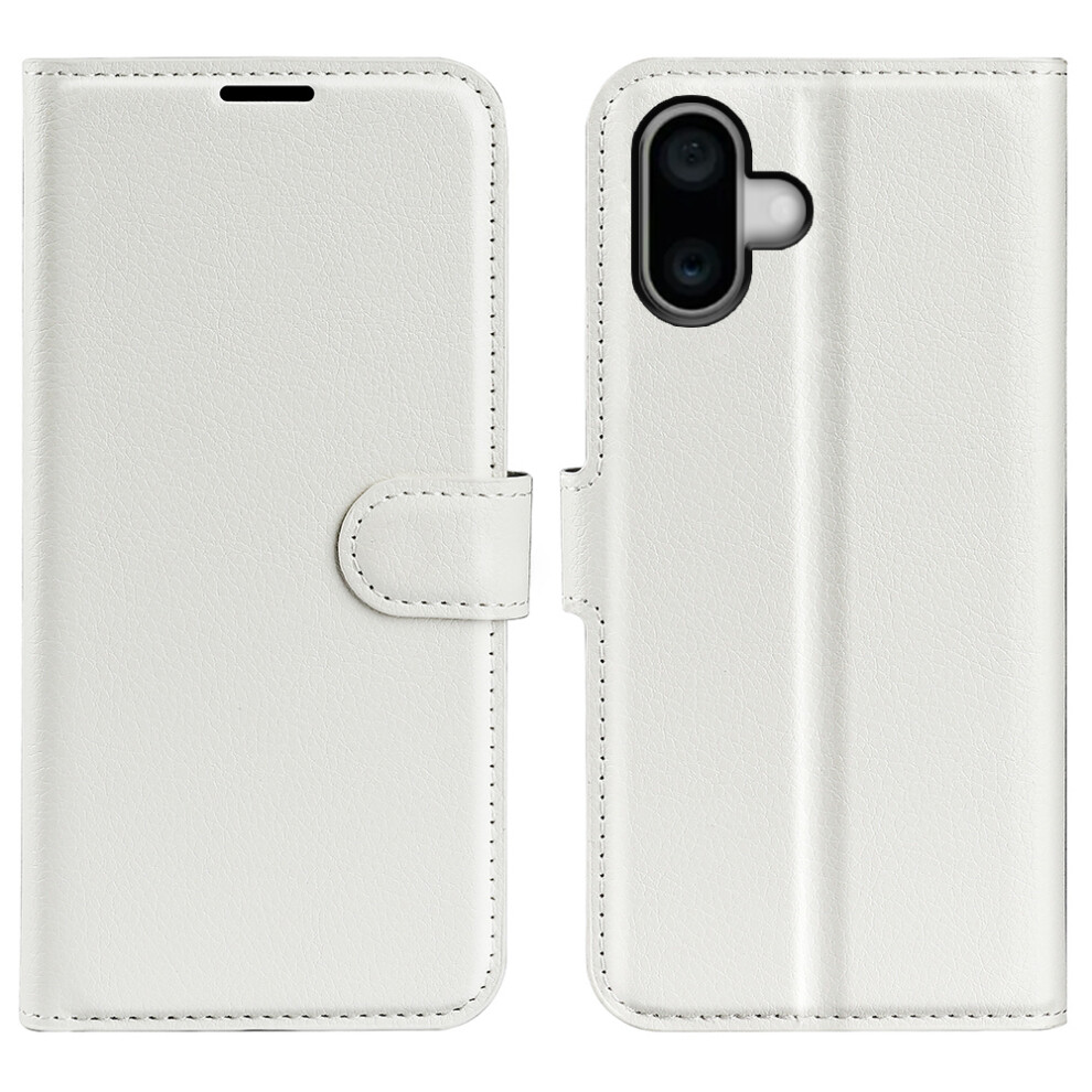 (Iphone 16, ) Amorus For Iphone 16 Wallet Case Litchi Texture Shockproof Leather Flip Stand Phone Cover White 6914288986168