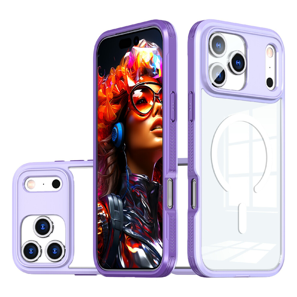(Iphone 17 Pro, ) For Iphone 17 Pro Case Compatible With Magsafe Tpu Pc Clear Phone Back Cover Purple 6914286592378
