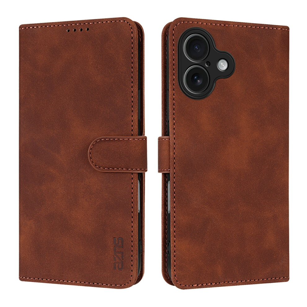 (Iphone 17, ) Azns For Iphone 17 Case Pu Leather Wallet Phone Cover Brown 6914287904255