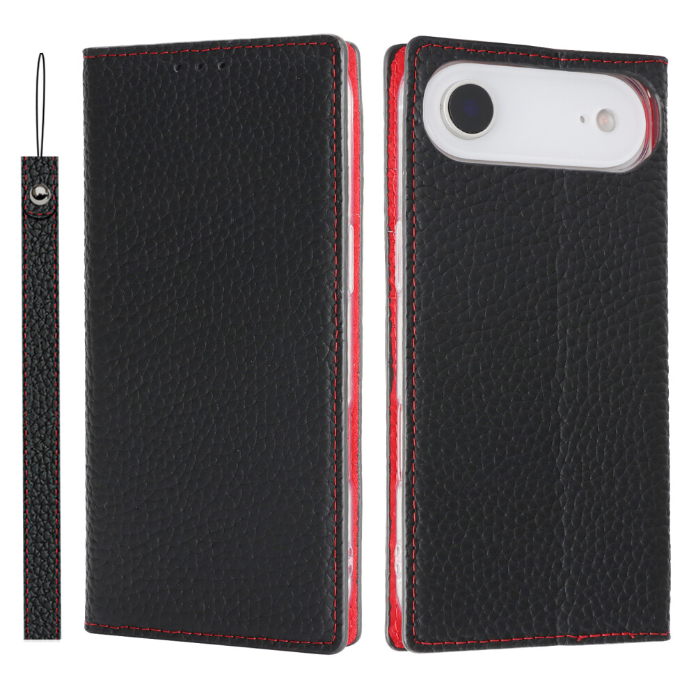 (Iphone Air, ) For Iphone Air Wallet Case Genuine Cow Leather Phone Cover Litchi Texture Black 6914280615691