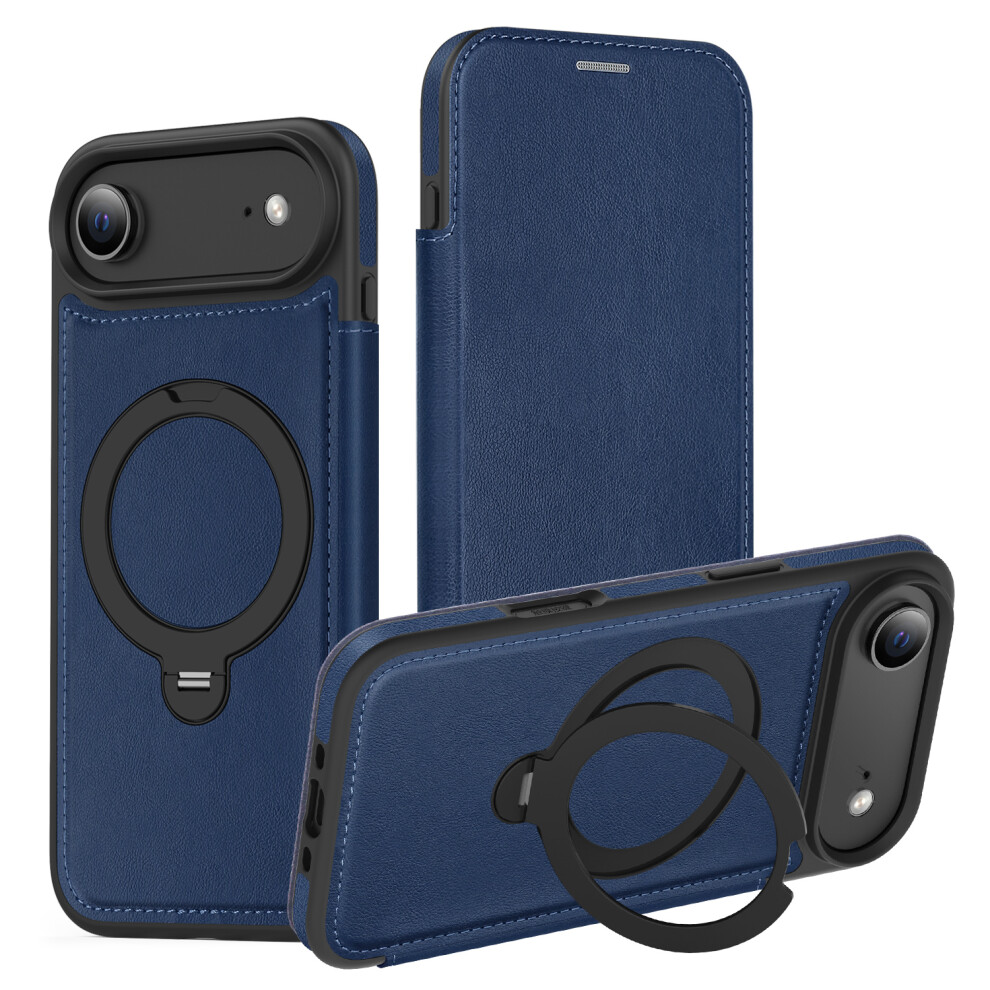 (Iphone Air, Sapphire) For Iphone Air Case Compatible With Magsafe Rfid Blocking Leather Wallet Cover With Rotating Ring Kickstand Blue 6914284353988