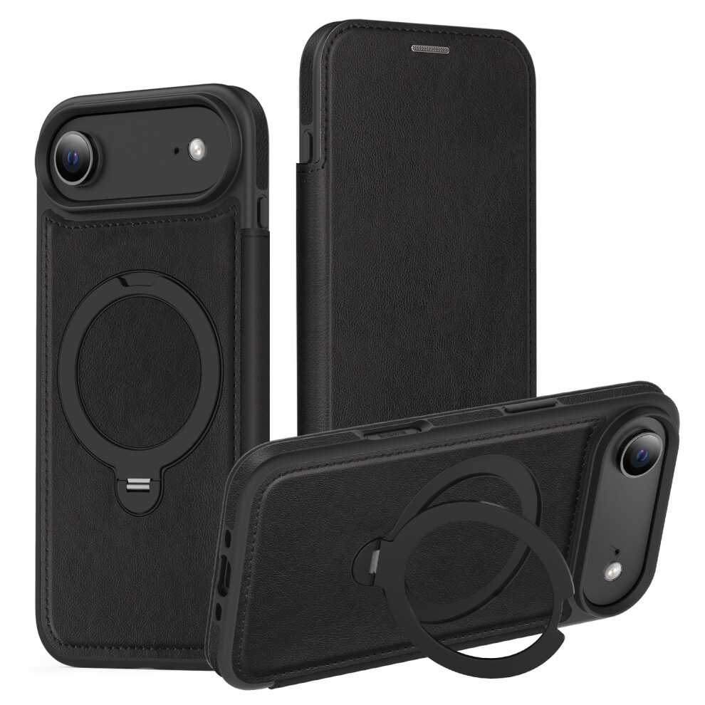 (Iphone Air, ) For Iphone Air Case Compatible With Magsafe Rfid Blocking Leather Wallet Cover With Rotating Ring Kickstand Black 6914287936492