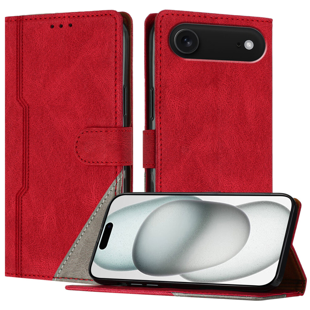 (Iphone Air, ) For Iphone Air Leather Case Triangle Patchwork Wallet Stand Shockproof Phone Cover Red 6914280270029