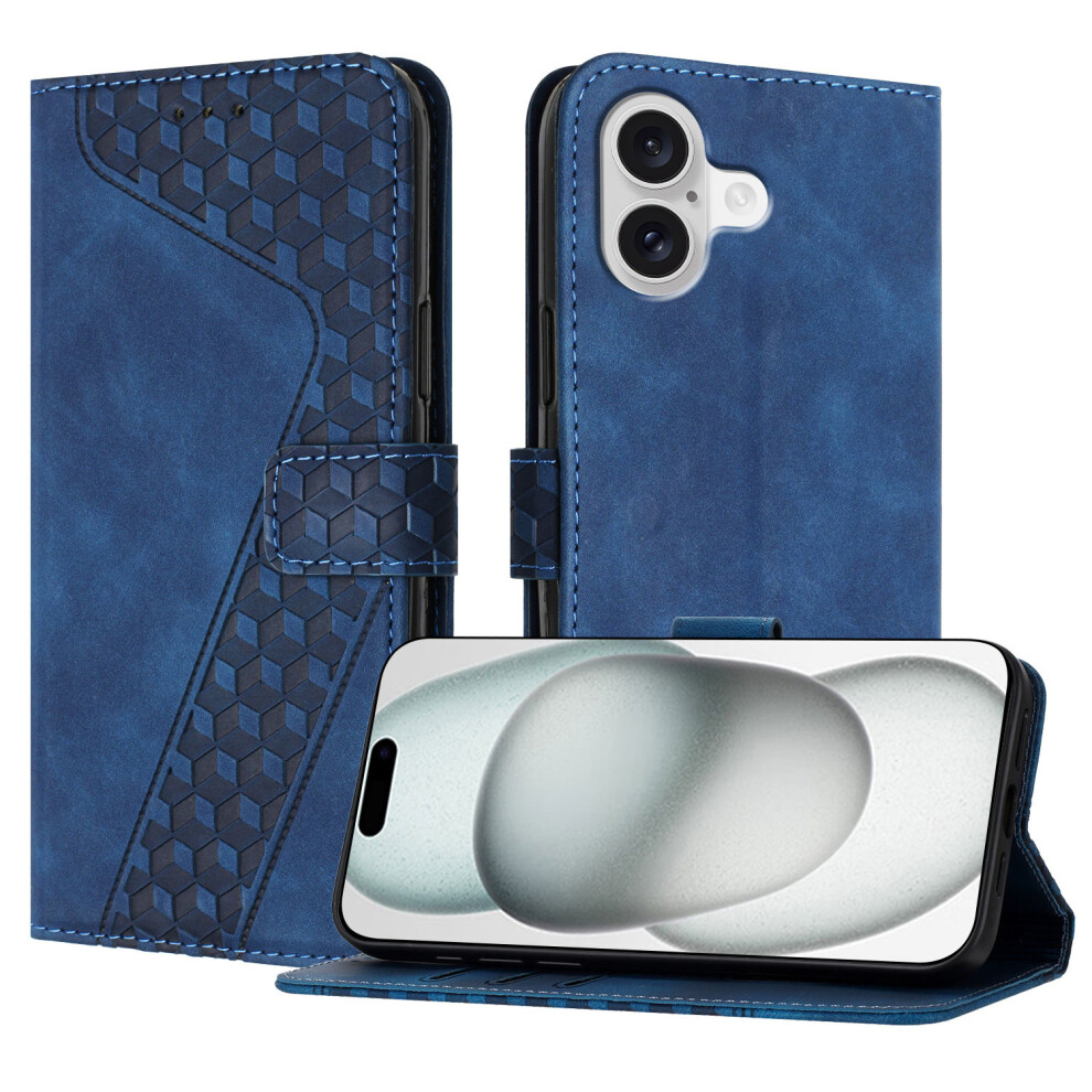 (Iphone 17, ) For Iphone 17 Leather Case 7-Shaped Pattern Wallet Stand Shockproof Phone Cover Blue 6914280624723