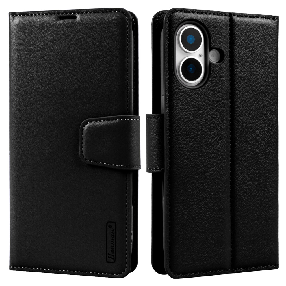 (Iphone 17, ) Hanman Mill Series For Iphone 17 Case Wallet Stand Pu Leather Phone Cover Black 6914283131631