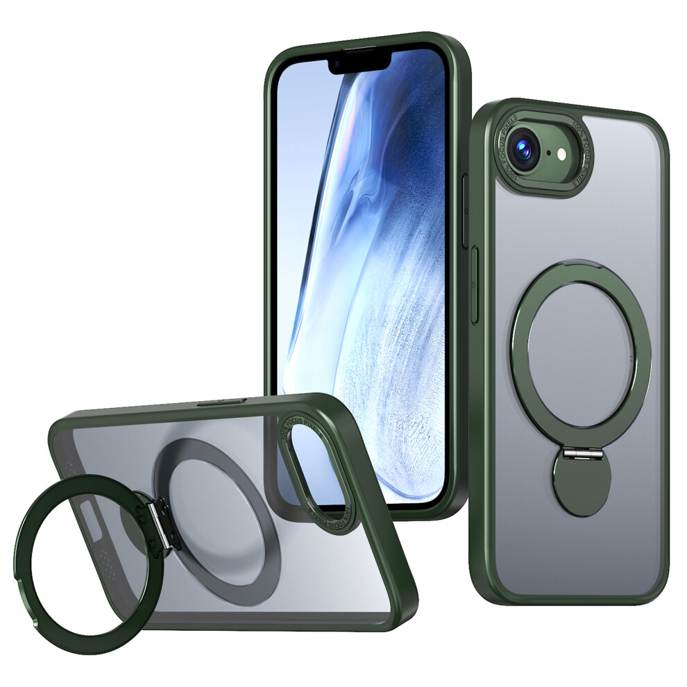 (Iphone 16E, Blackish ) For Iphone 16E Case Compatible With Magsafe Ring Kickstand Tpu Pc Clear Phone Back Cover Green 6914284672829