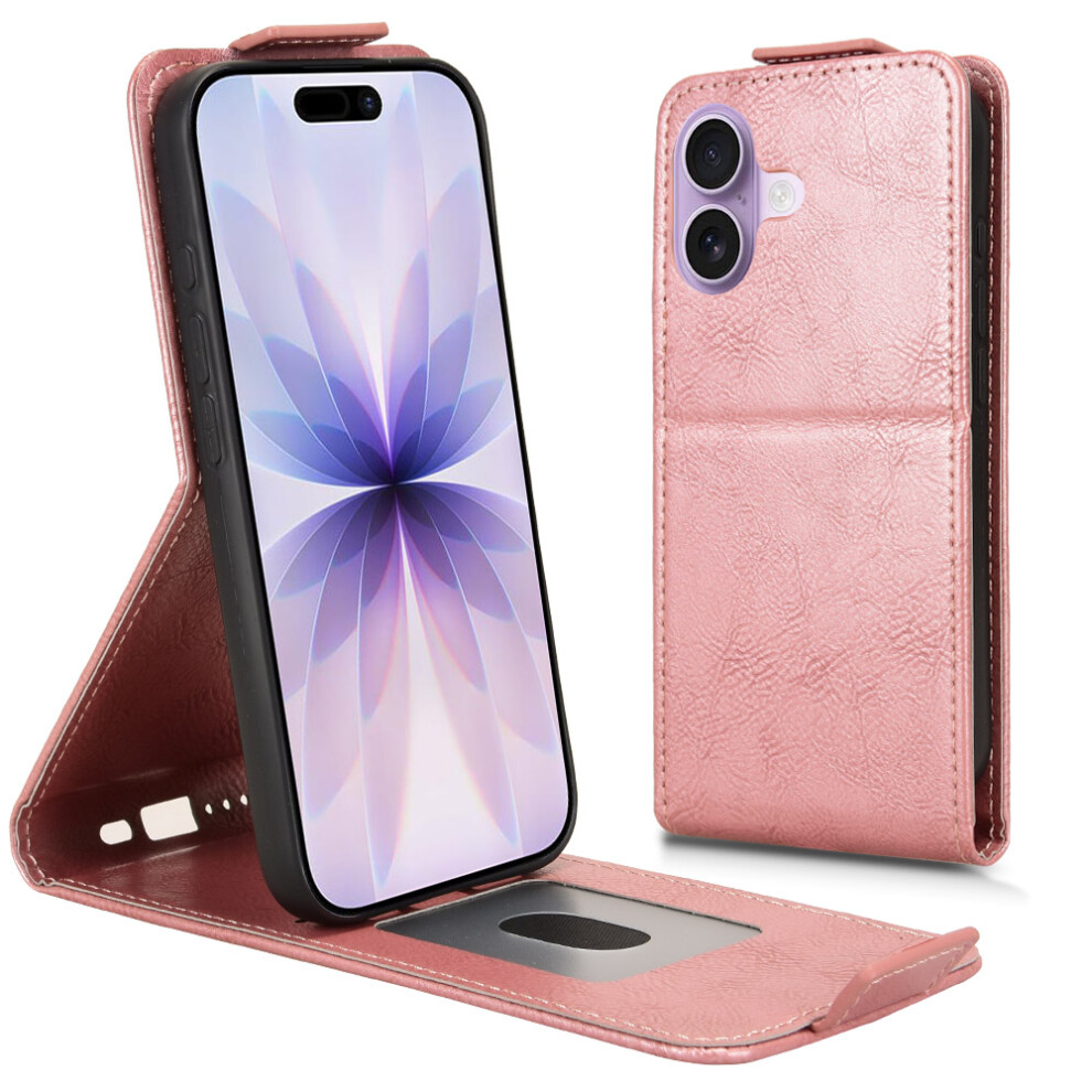 (Iphone 17, Rose ) For Iphone 17 Stand Case Magnetic Clasp Vertical Flip Leather Phone Cover With Card Holder Gold 6914280193571