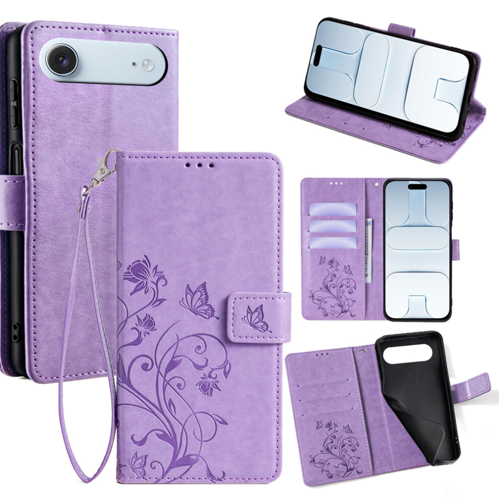 (Iphone Air, ) For Iphone Air Case Butterfly Flower Imprinted Pu Leather Wallet Phone Cover Purple 6914285553783