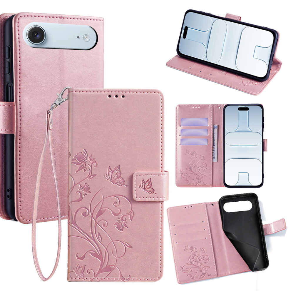 (Iphone Air, Rose ) For Iphone Air Case Butterfly Flower Imprinted Pu Leather Wallet Phone Cover Gold 6914284584177