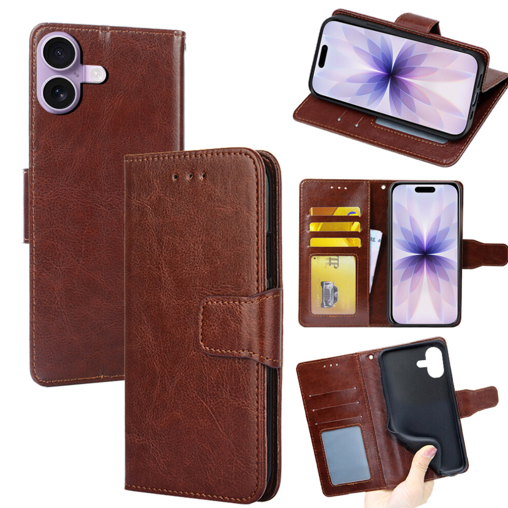 (Iphone 17, ) For Iphone 17 Case Wallet Pu Leather+Tpu Folding Stand Phone Cover Brown 6914285863981