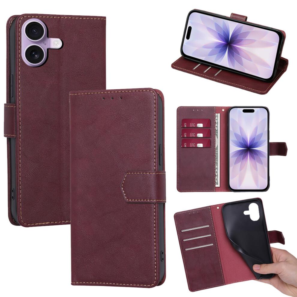 (Iphone 17, Wine ) For Iphone 17 Case Leather Phone Cover With Rfid Blocking Wallet Red 6914287673342