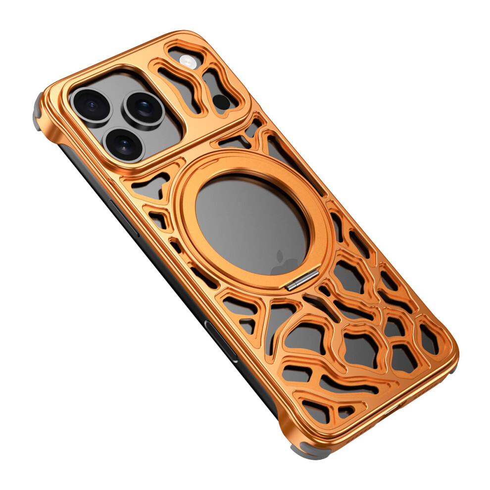 (Iphone 17 Pro, ) For Iphone 17 Pro Bumper Case Alloy Metal Borderless Back Cover With Magnetic Kickstand Orange 6914288625548