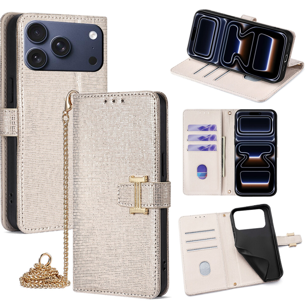 (Iphone 17 Pro, ) For Iphone 17 Pro Case Wallet Sequins Leather Crossbody Phone Cover White 6914284849443